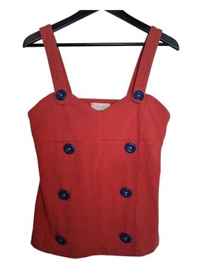 ​INSIGHT Coral Pink Tank Top With Large Blue Accesnt Buttons Size L